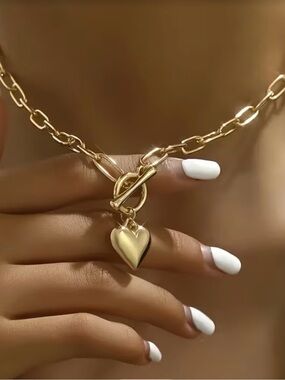 Gold Heart Toggle Necklace - Women Jewelry 14k Gold Plated